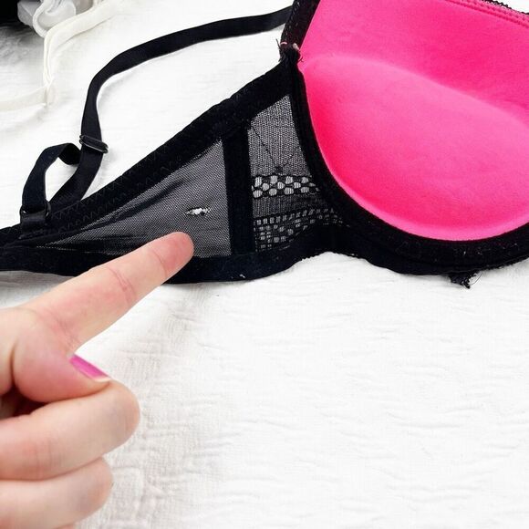 BUY 1 GET 1 FREE Jezebel 34b hot pink black lace mesh bra lingerie - Picture 6 of 12